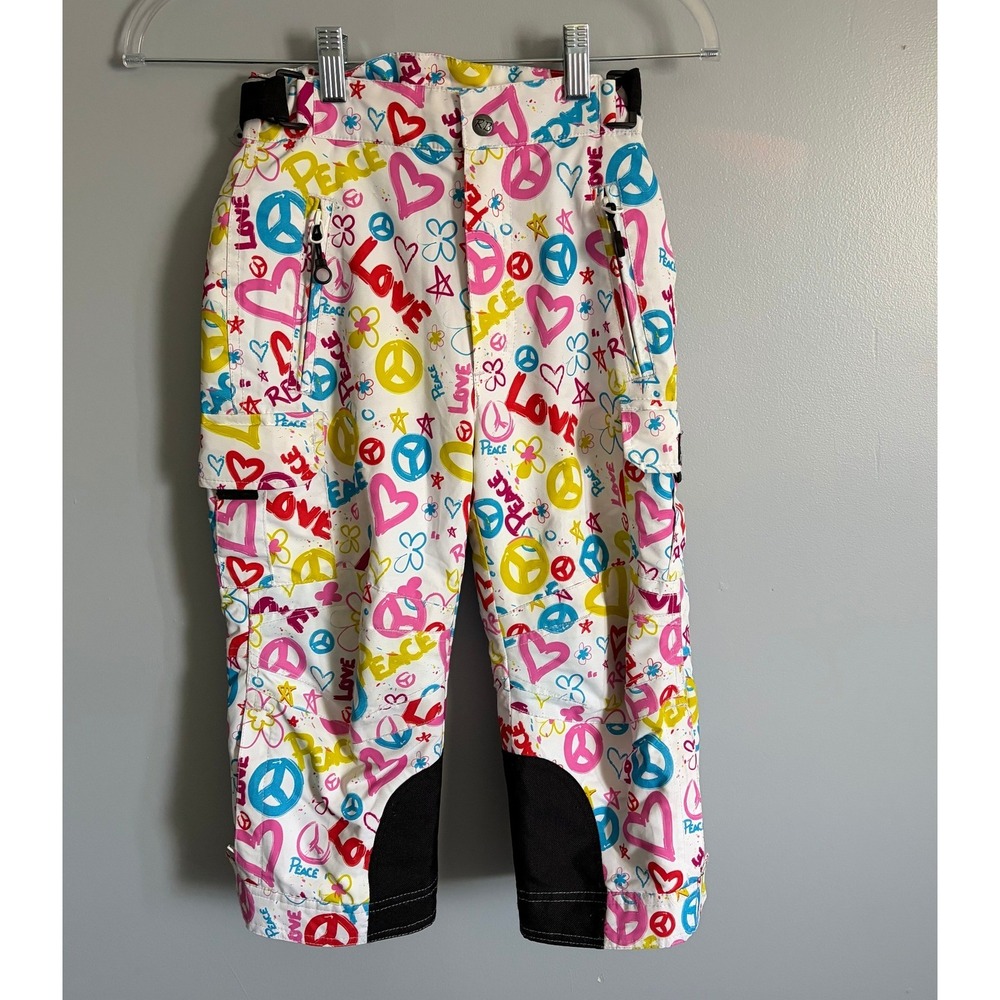 Rugged Bear Kids Size 5 Peace Love Hearts Snow Pants White Insulated Ski Bibs
